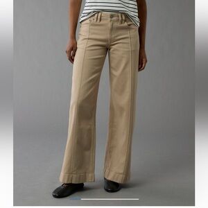 AE Dreamy Drape Stretch Low-Rise Baggy Wide-Leg Pant American Eagle Soft Oat 2s